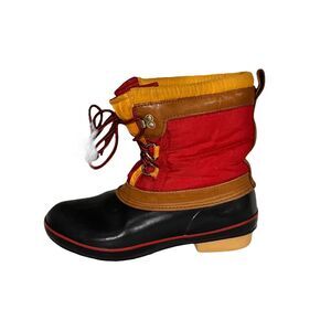 Vintage Duck Boots Size 8 80s Color Block Lace Up Fleece Snow Removable Insole